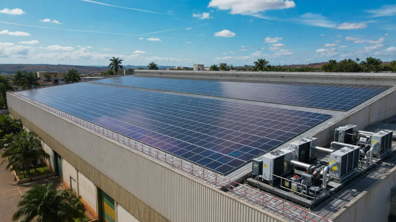 Usina solar em telhado de galpão em escala comercial