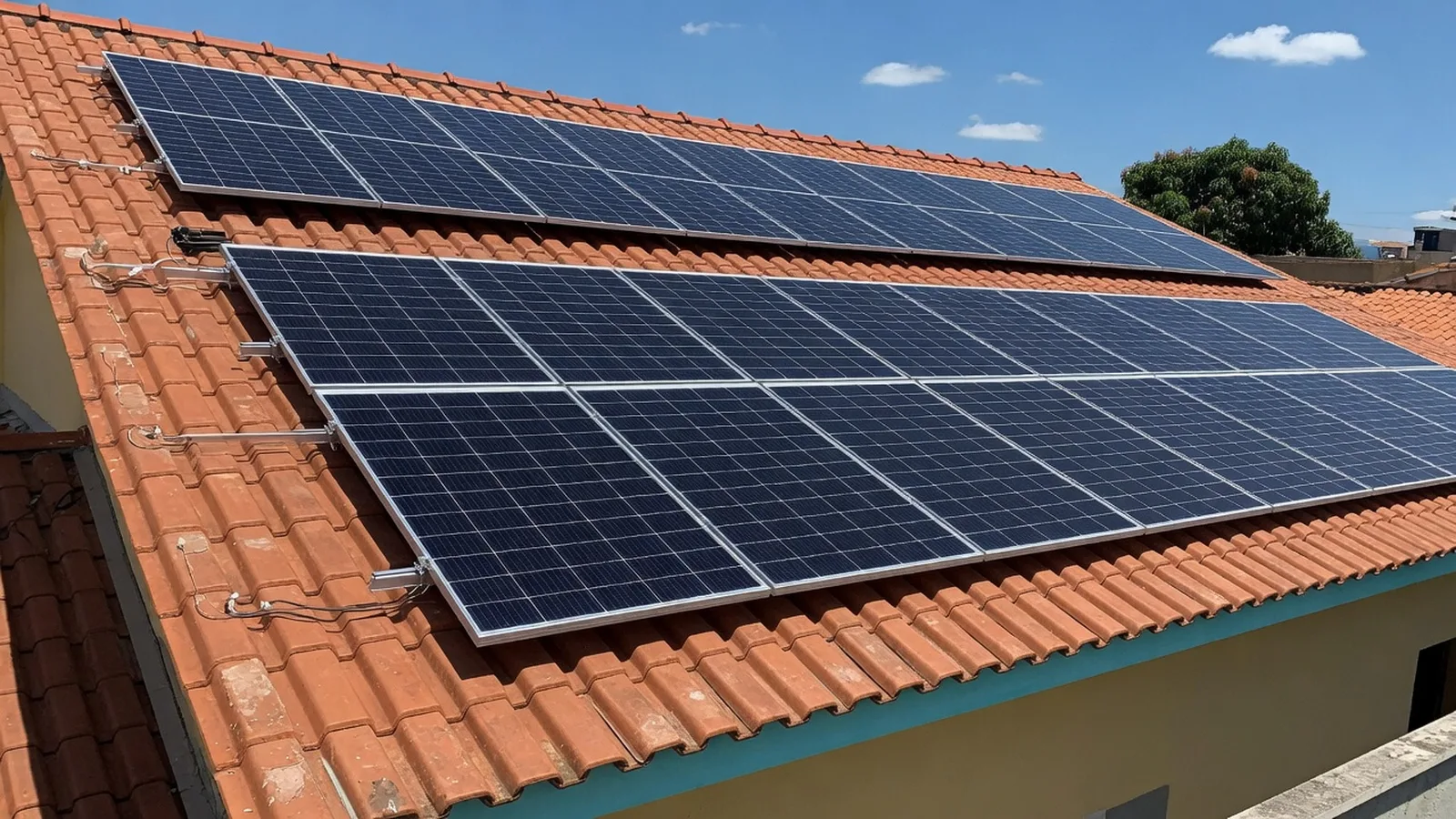 Usina solar em telhado residencial com telhas cerâmicas